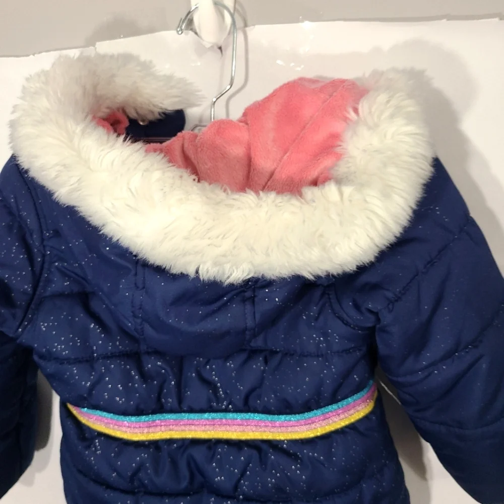Carter's Toddler Girls Size 3t Navy Blue Hooded‎ Coat Ski Jacket Faux Fur Trim